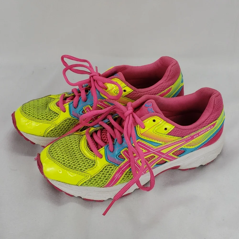 Asics gel contend 3 shoe. Pink Yellow Blue. Size 5.5 - Picture 3 of 6